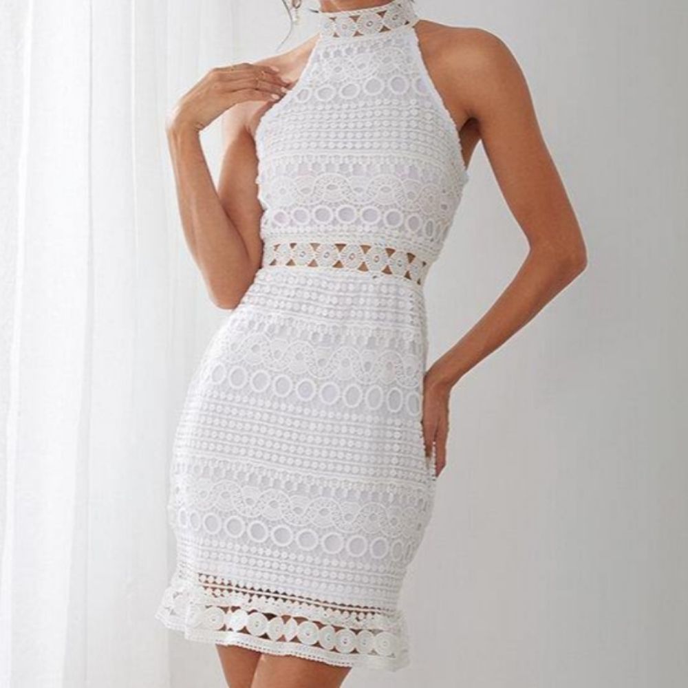Blush Pink Crochet Mini Dress - Picture 2 of 8